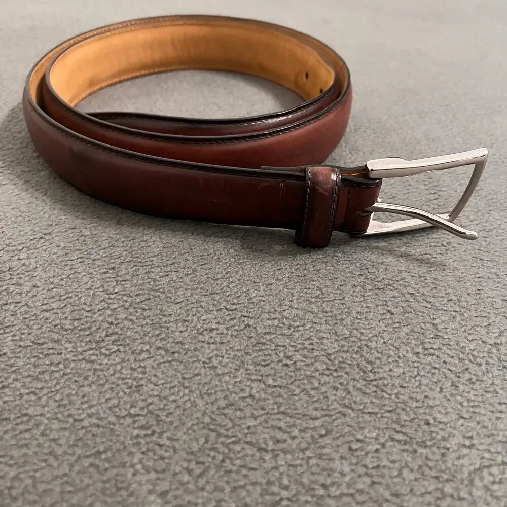Cole Haan Leather Belt Mens Size 38 /95 Brown Silver Buckle Quiet Luxury Classic